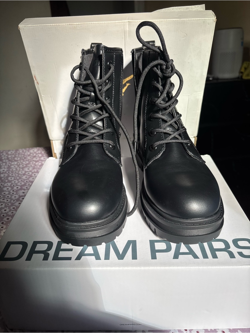 Dream Pairs Black Lace-Up Combat Boots with Side Zipper